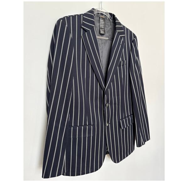 Crombie 2000s Navy Pinstripe Wool Blazer Preppy Chic 38R - Picture 6 of 12